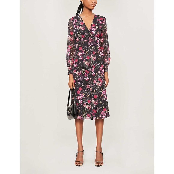 TED BAKER ADRIELA Fern Forest Deep V MIDI Dress - Picture 1 of 8